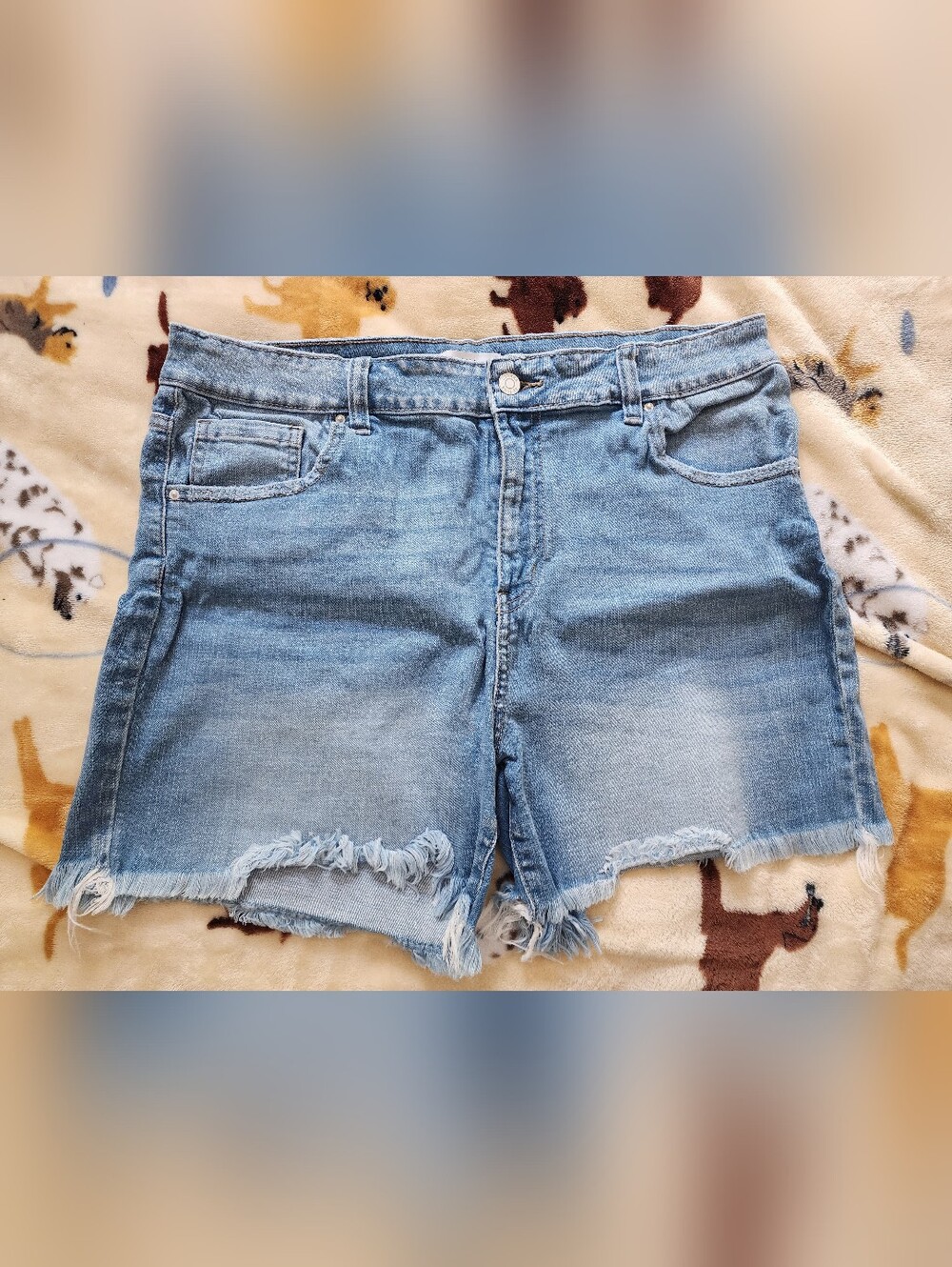 Zenana Denim Frayed Hem Women's Shorts - Light Blue. Size 1x.